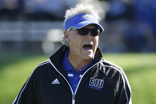 Eastern Illinois head coach Kim Dameron yells his team during the first half of an NCAA college football game against Northwestern, Saturday, Sept. 12, 2015, in Evanston, Ill. (AP Photo/Nam Y. Huh)


