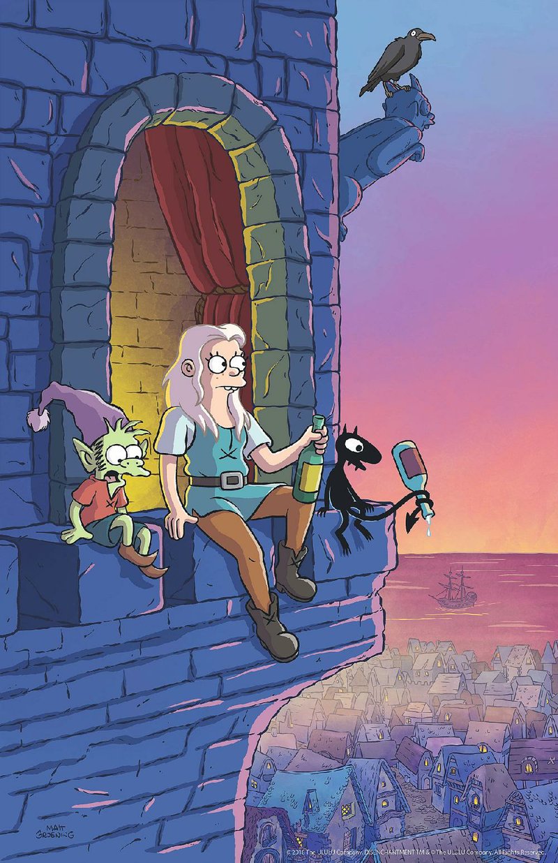 Disenchantment, featuring (from left) Elfo, Princess Bean and Luci, is the latest from Matt Groening and now available on Netflix. Expect the series to be something different. 