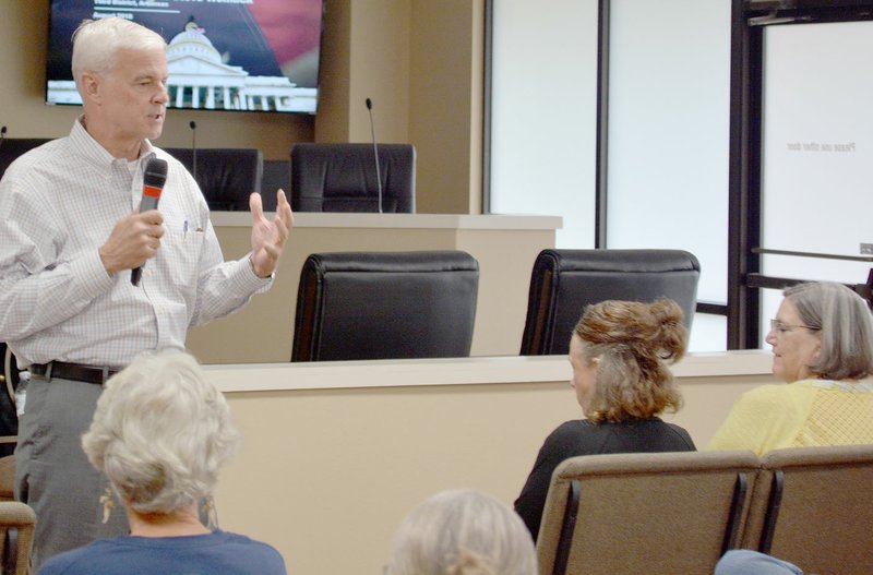 Keith Bryant/The Weekly Vista U.S. Representative Steve Womack speaks with the public during a town hall meeting in Bella Vista last Wednesday, Aug. 22.