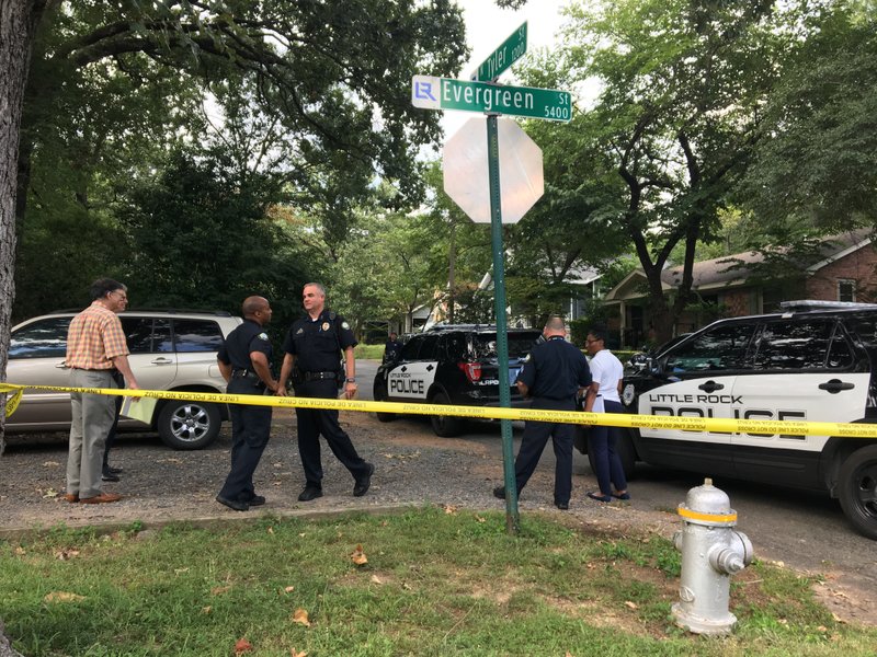 Little Rock police respond to a death that occurred in police custody near the intersection of Evergreen Drive and North Tyler Street on Thursday.