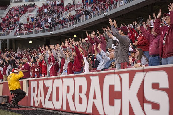 Arkansas fans cheer during a game against Missouri on Friday, Nov. 24, 2017, in Fayetteville. 