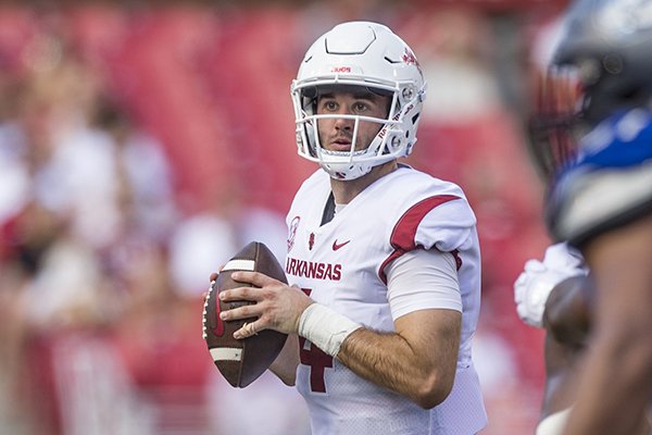 Ty Storey, Arkansas quarterback, vs Eastern Illinois Saturday, Sept. 1, 2018, at Razorback Stadium in Fayetteville.