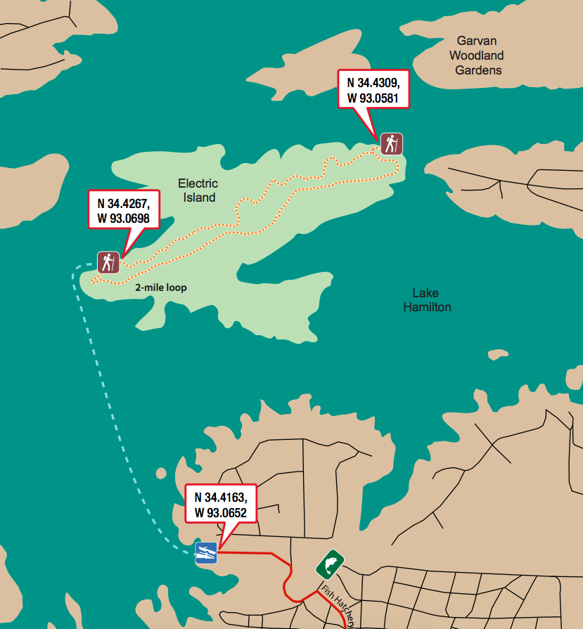 This Arkansas Game and Fish Commission map shows the location of the Electric Island Nature Trail.