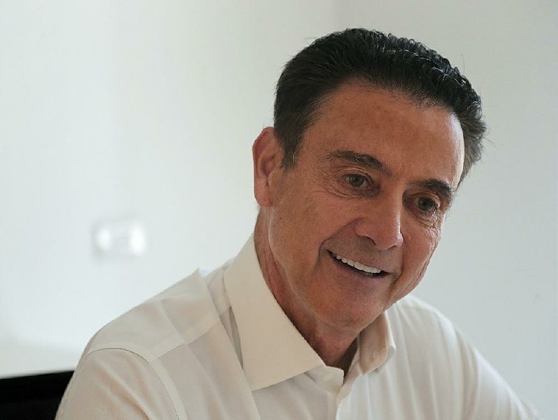 Former Louisville NCAA college basketball head coach Rick Pitino answers questions during an interview, Tuesday, Sept. 4, 2018, in New York. 