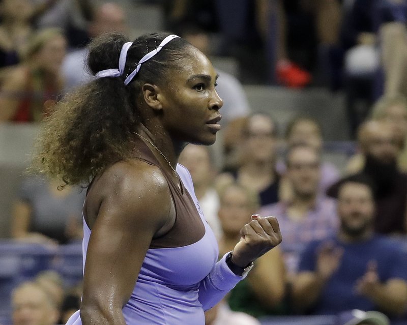 Serena Williams reacts after winning a point against Anastasija Sevastova, of Latvia, during the semifinals of the U.S. Open tennis tournament, Thursday, Sept. 6, 2018, in New York. 