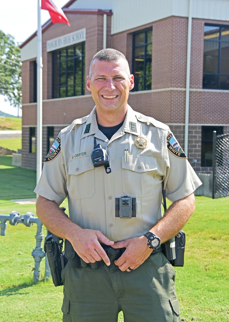 Chris Carter, new Pangburn School District resource officer, stands outside Pangburn High School. Carter is also a deputy for the White County Sheriff’s Office, where he has worked for a year. Carter is a native of Dallas, Texas, having moved to central Arkansas in 2000.