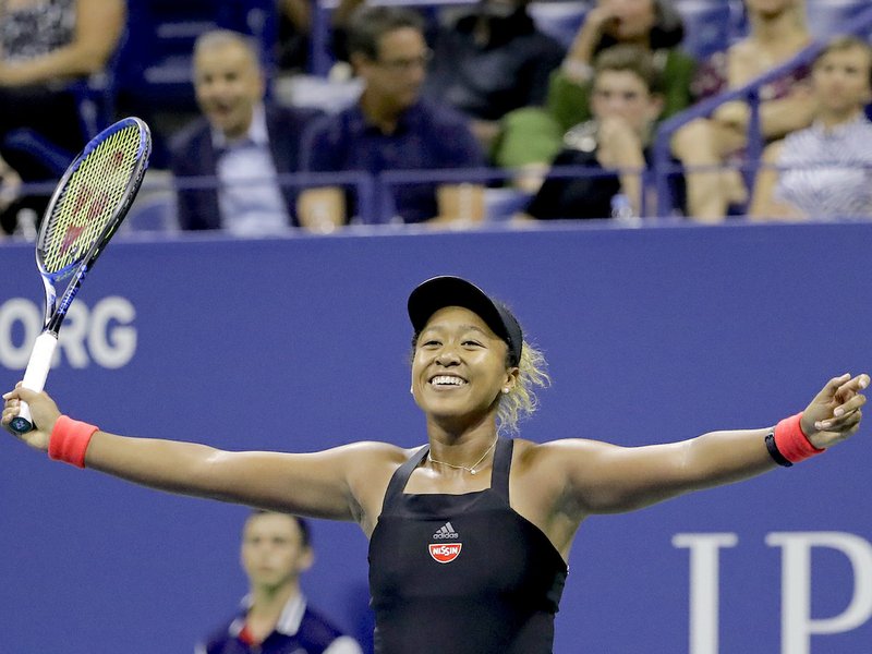 Naomi Osaka, of Japan, celebrates after defeating Madison Keys during the semifinals of the U.S. Open tennis tournament, Thursday, Sept. 6, 2018, in New York. (AP Photo/Seth Wenig) 