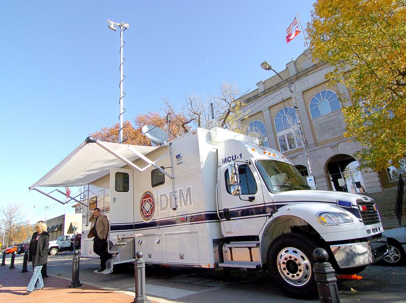 File Photo/NWA Democrat-Gazette Benton County's mobile command vehicle sits during an open house in Bentonville in 2007. Officials are considering selling the vehicle.