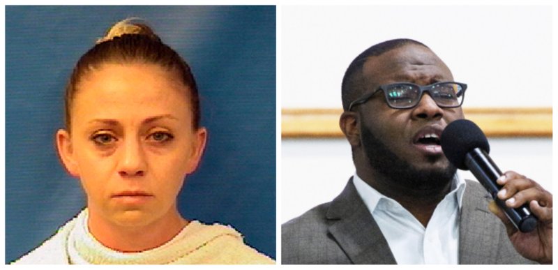 At left, officer Amber Guyger is shown in a booking photo from the Kaufman County Jail. At right, Botham Jean is shown in a file photo.