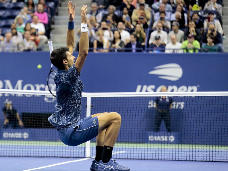 Novak Djokovic, of Serbia, celebrates after defeating Juan Martin del Potro, of Argentina, in the men's final of the U.S. Open tennis tournament, Sunday, Sept. 9, 2018, in New York. (AP Photo/Andres Kudacki) 