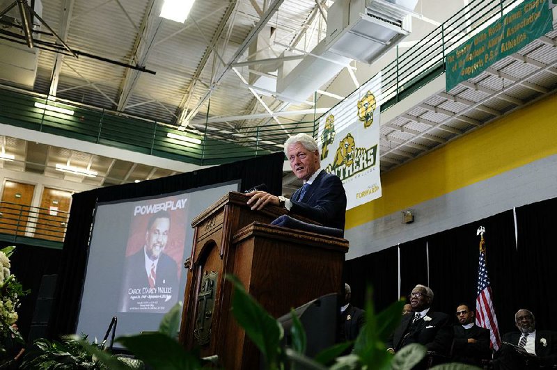 Former President Bill Clinton delivers the eulogy Monday at the funeral of Carol D. Willis at Philander Smith College in Little Rock. Willis was a longtime aide to Clinton.