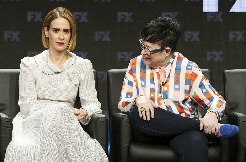 Sarah Paulson (left) and Kathy Bates meet with TV critics last month in Los Angeles to discuss the next chapter in Ryan Murphy’s FX anthology titled American Horror Story: Apocalypse. The series debuts Wednesday. 