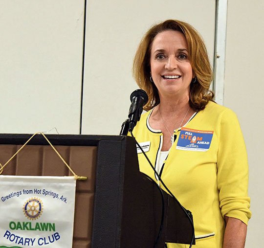 The Sentinel-Record/Grace Brown ROTARY SPEECH: Mid-America Science Museum Executive Director Diane LaFollette speaks to Oaklawn Rotary Club during its weekly meeting Monday at The Hotel Hot Springs &amp; Spa.