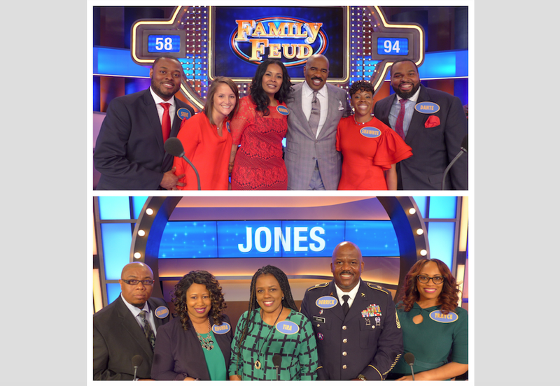 The Garrett family of Conway (top) and the Jones family of Little Rock (bottom) will compete on Family Feud.