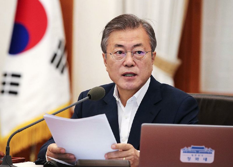South Korean President Moon Jae-in speaks during a cabinet meeting in Seoul, South Korea, on Tuesday. 