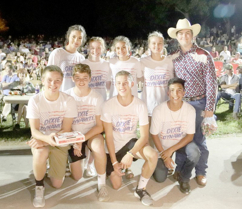 LYNN KUTTER ENTERPRISE-LEADER Dixie Dynamite tied for third place in the square dance competition. Members are Gracie Foster, Knox Laird, Maci Edwards, Marco Martinez, Alyssa LeDuc, Kennan Davis, Addie Nall, Nick Shrum. Caller: Beau Foster.