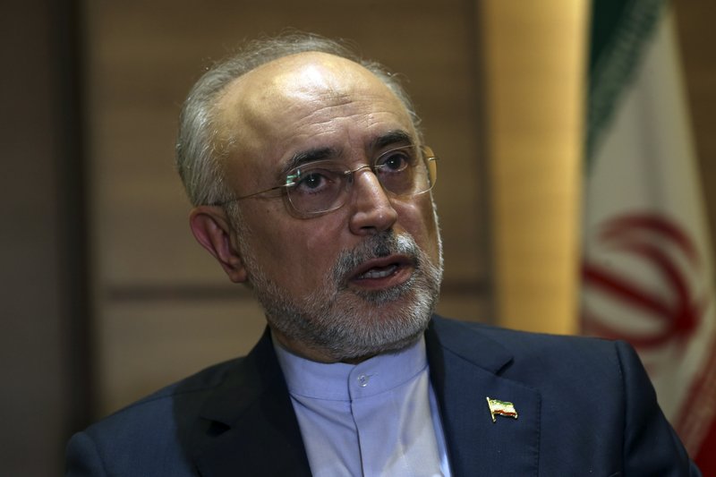 Iran's nuclear chief Ali Akbar Salehi speaks in an interview with The Associated Press at the headquarters of Iran's atomic energy agency, in Tehran, Iran, Tuesday, Sept. 11, 2018. 