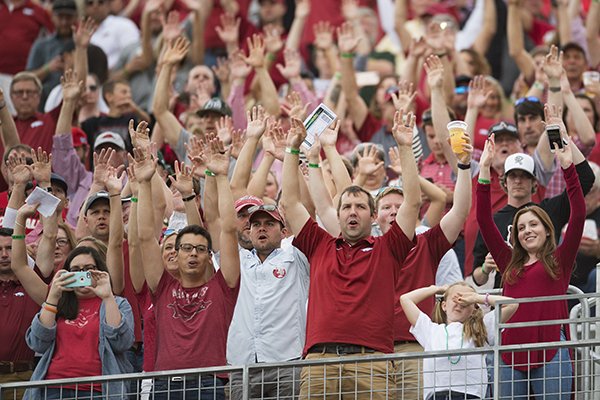 Arkansas fans cheer for their team before kickoff against Colorado State in an NCAA college football game, Saturday, Sept. 8, 2018, in Fort Collins, Colo. Colorado State won 34-27. (Austin Humphreys/The Coloradoan via AP)

