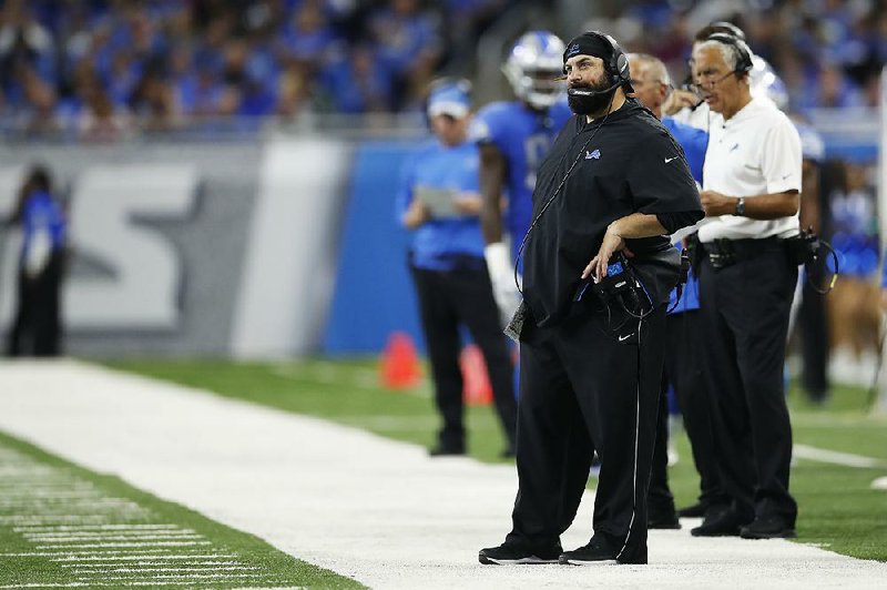 Detroit’s Matt Patricia watches his team play — and lose — in his first game as an NFL head coach Monday night against the New York Jets.