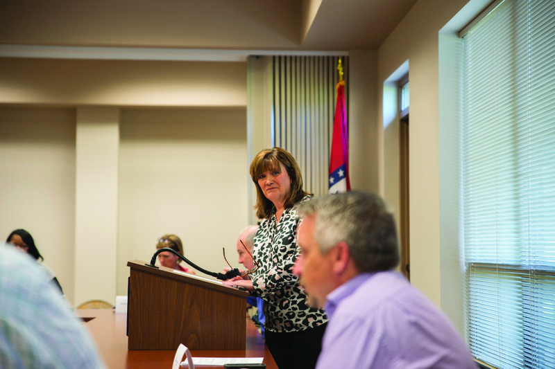 Becky Ives, chairman of the Southwest Arkansas Workforce Development Board speaks Thursday at the Southwest Arkansas Planning and Development District building in Magnolia during the organization’s quarterly board meeting.