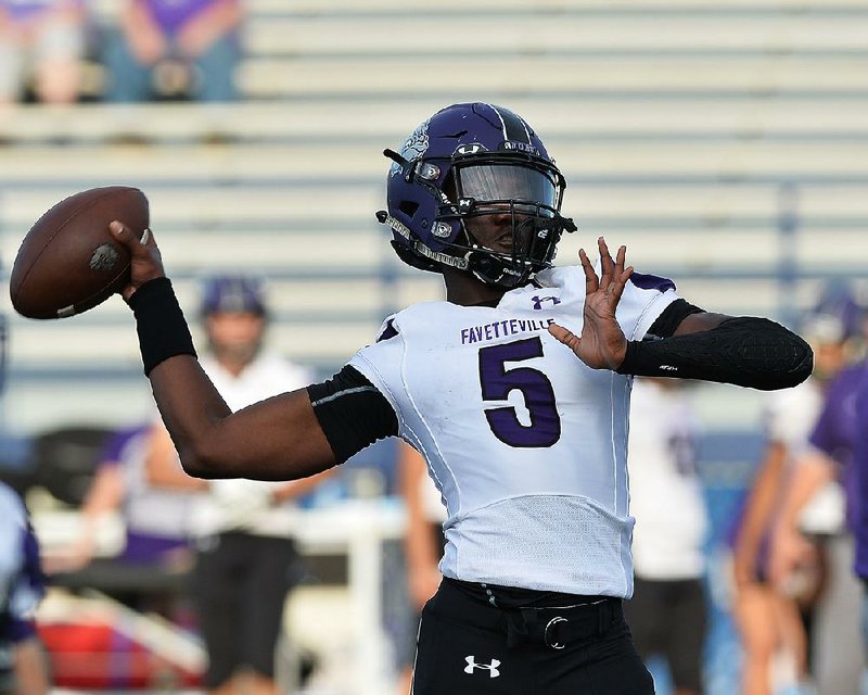 Fayetteville quarterback Darius Bowers during warm-ups before Friday night's game in Bryant.

Special to the Democrat-Gazette/JIMMY JONES