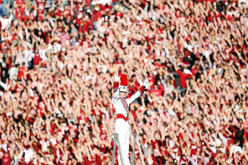 The Razorback Marching Band gets the crowd excited in the 2010 regular season finale at War Memorial Stadium in Little Rock. Arkansas defeated LSU 31-23 to finish 10-2 and earn a spot in the Sugar Bowl against Ohio State. 