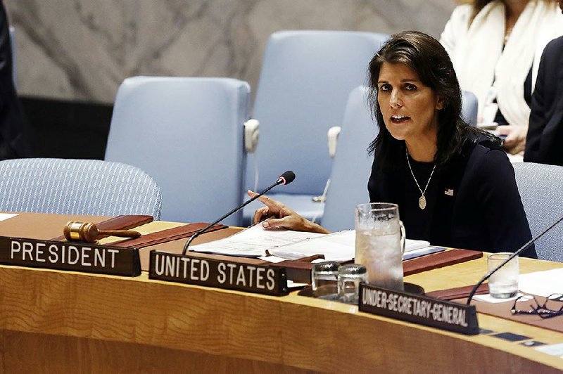 U.S. Ambassador Nikki Haley addresses the United Nations Security Council on Monday, at U.N. headquarters.