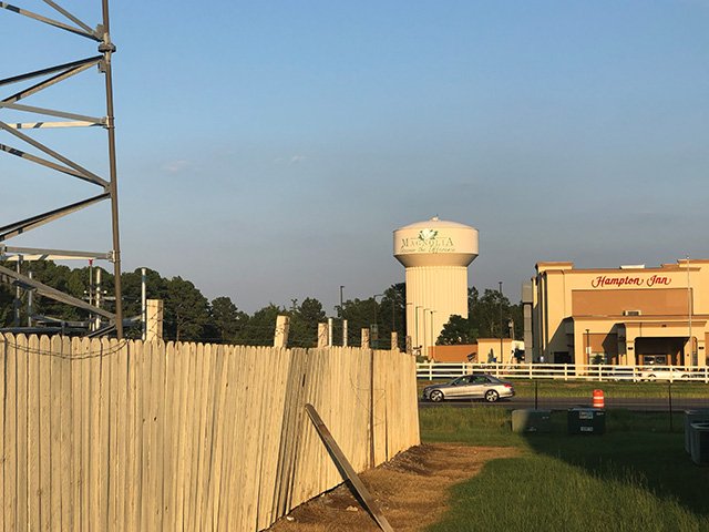 From the view of the current, SBA owned, cell tower. The new 195’ tower will be constructed just behind the Hampton Inn (pictured).