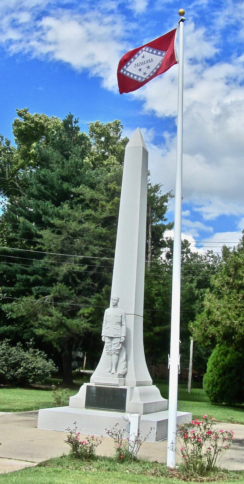 A statue and obelisk at Herman Davis State Park in Manila honor a Mississippi County private for his World War I bravery. 