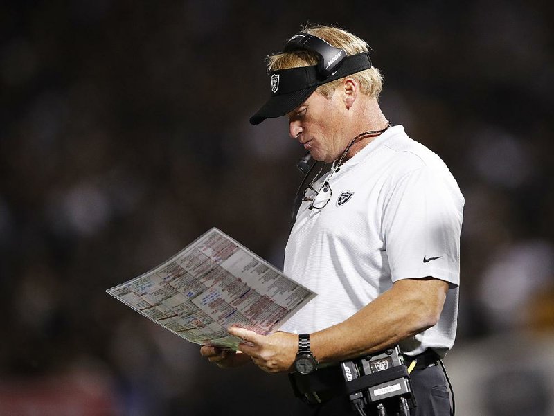 Oakland Raiders Coach Jon Gruden is 0-2 this season after returning to the sidelines this season after spending nine seasons as a television analyst. The Raiders held halftime leads in both games but have been outscored 43-7 in the second half.