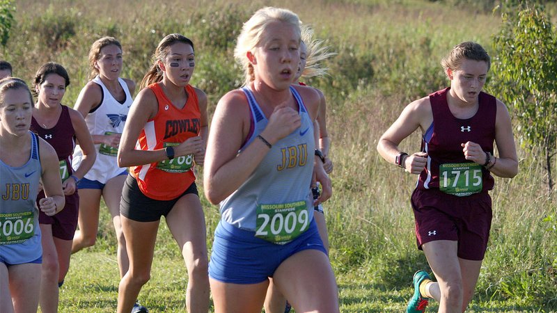 Photo submitted John Brown University freshman Allika Pearson led the John Brown women's cross country team this past Saturday at the Missouri Southern State Stampede.