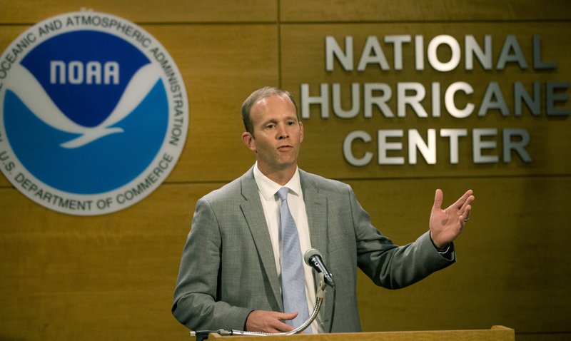 In this May 30, 2018 file photo, FEMA Administrator Brock Long speaks during a news conference at the National Hurricane Center in Miami.  (AP Photo/Wilfredo Lee, File)