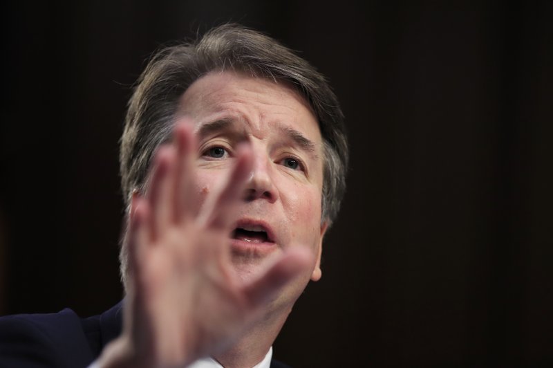 FILE - In this Sept. 5, 2018, file photo, Supreme Court nominee Brett Kavanaugh, testifies before the Senate Judiciary Committee on Capitol Hill in Washington, for the second day of his confirmation hearing to replace retired Justice Anthony Kennedy. (AP Photo/Manuel Balce Ceneta, File)