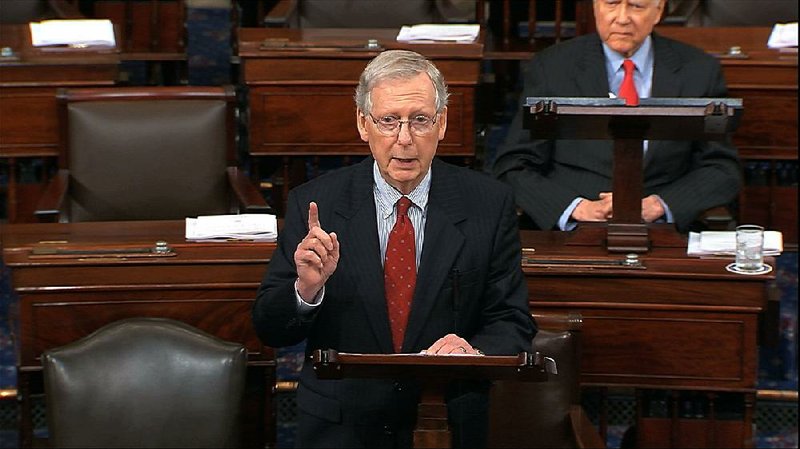 Majority Leader Mitch McConnell of Kentucky, speaks about Supreme Court nominee Judge Brett Kavanaugh on the floor of the Senate on Monday on Capitol Hill in Washington.