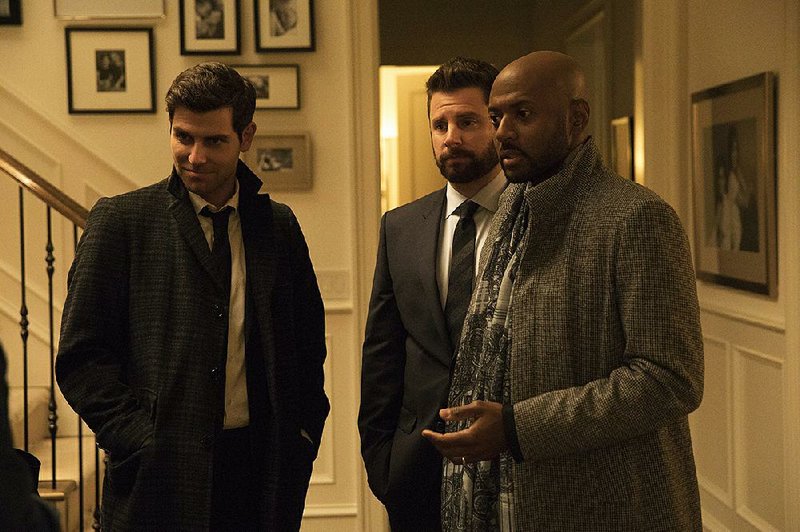 The large ensemble of ABC’s new A Million Little Things includes (from left) David Giuntoli, James Roday and Romany Malco Jr.