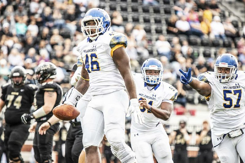 Junior linebacker Malik Preston (46) and the Southern Arkansas defense are holding opponents to 12.2 points and 287 yards per game this season. The Muleriders (4-0, 4-0 Great American Conference) travel to Oklahoma Baptist on Saturday. 
