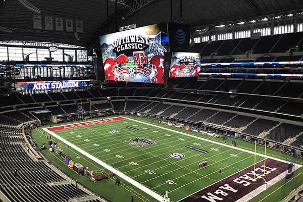 Arkansas away from home again for neutral site game against Texas A&M at  home of the Cowboys