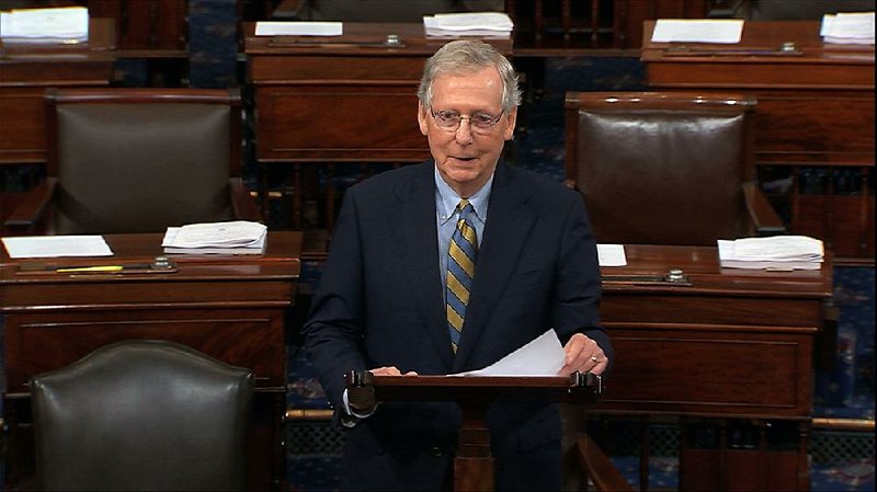 Senate Majority Leader Mitch McConnell of Kentucky speaks on the floor of the U.S. Senate on Monday on Capitol Hill in Washington.