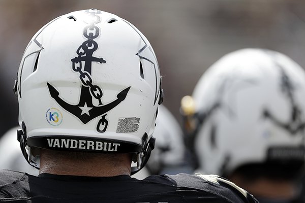 The Vanderbilt anchor decorates a helmet in the first half of an NCAA college football game between Vanderbilt and Nevada Saturday, Sept. 8, 2018, in Nashville, Tenn. (AP Photo/Mark Humphrey)

