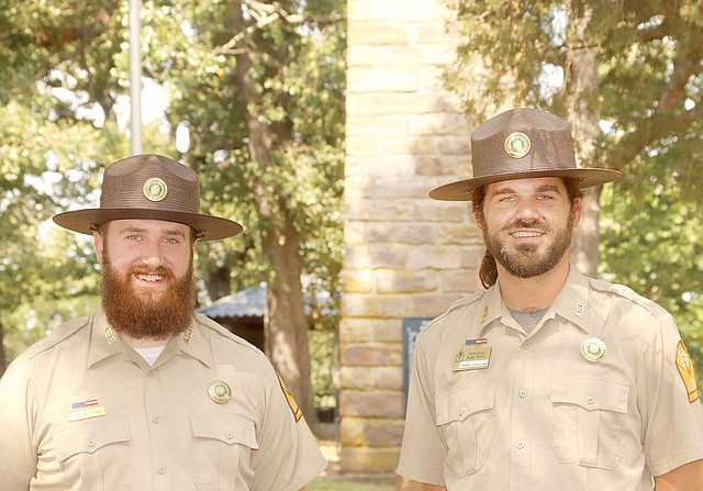 LYNN KUTTER ENTERPRISE-LEADER Matt Mulheran, left, and Bart Taylor are the new park interpreters at Prairie Grove Battlefield State Park. Both also are Civil War re-enactors.