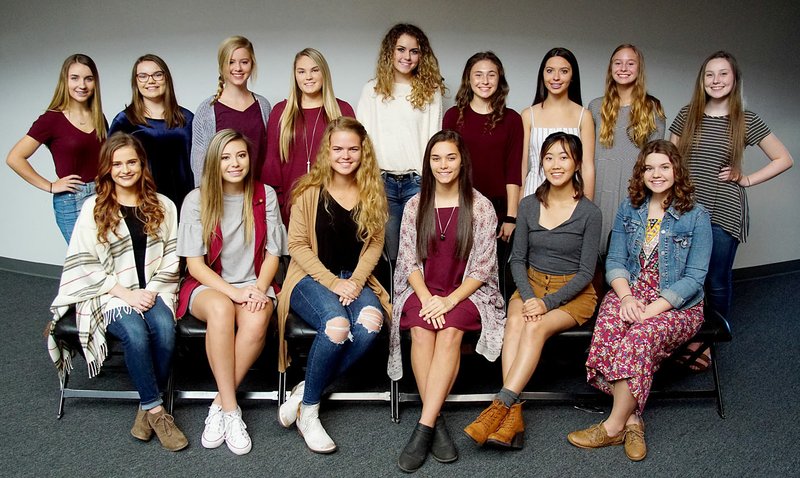 Westside Eagle Observer/RANDY MOLL Gentry's homecoming court will include senior maids and homecoming candidates Laney Fredrick (front, left), Whitly Cochran, Courtney McCollum, Danielle Spencer, Cha Chi Vang and Brently Wade. Class maids include sophomores Emmi Hays (back, left), Dru Sikes and Taylor Norman; juniors Madison Stanfill, Alexus Sparks and Avani Edwards; and freshmen Olivia Snead, Liberty Brannon, Ambry Smith.