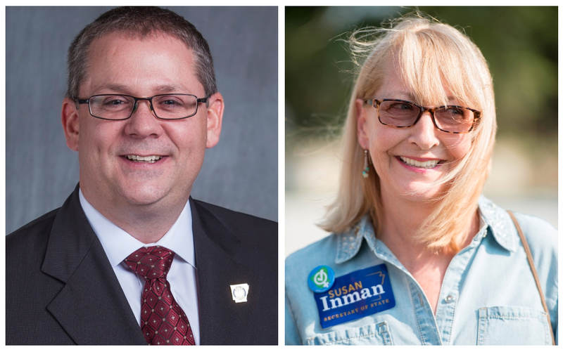 Commissioner of State Lands John Thurston and Susan Inman, who are both running for secretary of state, are shown in these file photos.