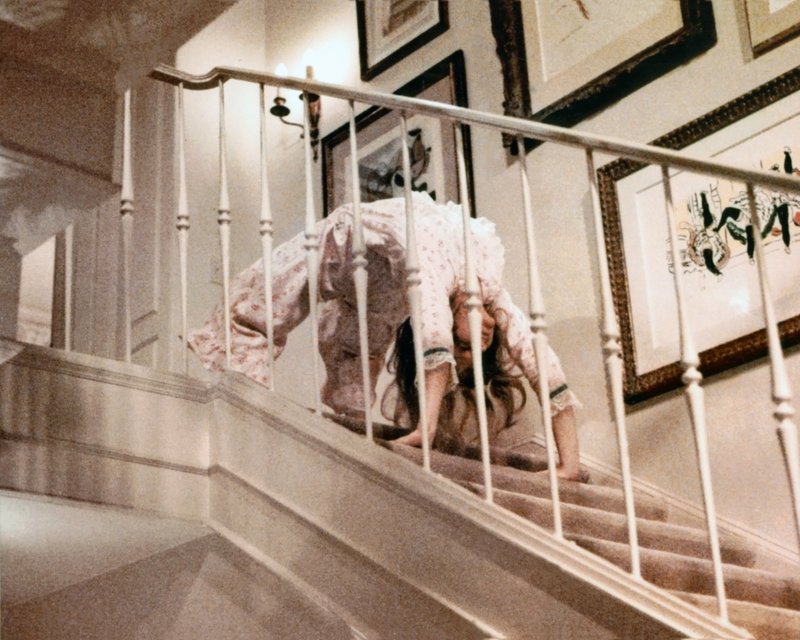 Photo taken during the filming of Ann Miles' performing the Spiderwalk stunt that was used in the "The Exorcist (The Version You've Never Seen)," released in 2000.  (Courtesy Ann Miles)