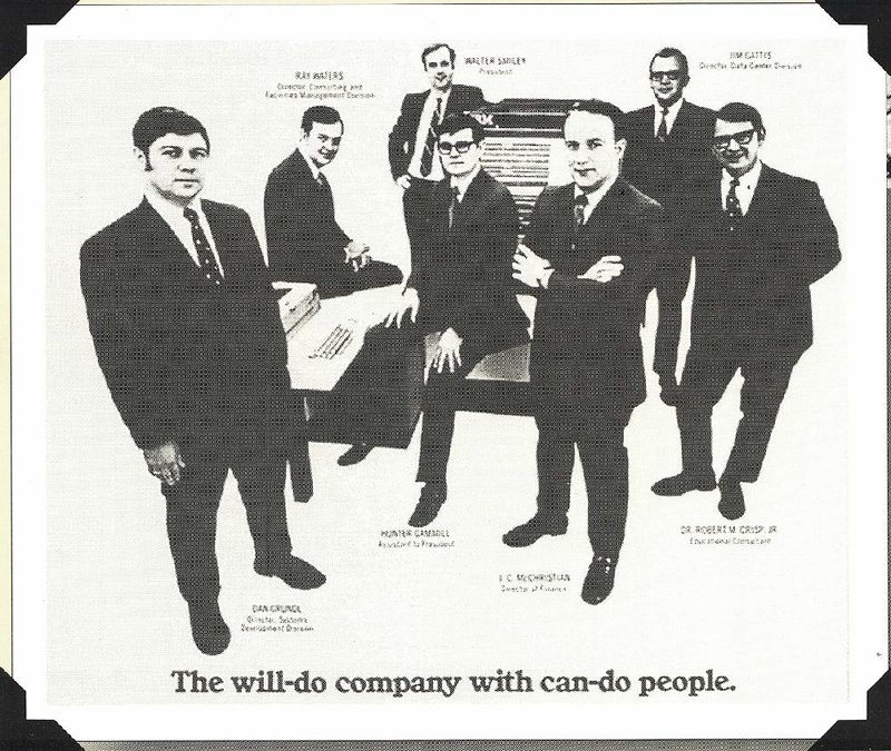This Systematics Inc. advertisement, circa 1968, features executives (from left) Dan Grundl, Ray Waters, Walter Smiley, Hunter Gammill, J.C. McChristian, Jim Gattis and Robert Crisp Jr. 