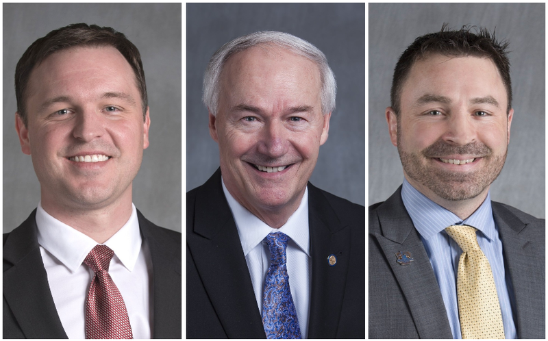 The three candidates running for governor from left: Jared Henderson, Gov. Asa Hutchinson and Mark West.