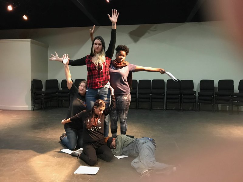 Courtesy Photo Pearl Brick, Miranda Smith, Justine Ryan, Elise Buchman and Maricarmen Rose rehearse "Until The Earth Breaks Open," directed by Kenn Woodard as part of "Multiverse: Seven Micro-Plays, Seven World Premieres."