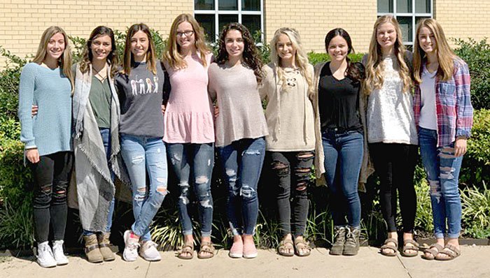 Submitted photo Prairie Grove celebrates Homecoming Friday, Oct. 12, 2018. A pep rally starts at 1:15 p.m. in the new gym with a parade to follow. Coronation is at 6:30 p.m. on the football field. This year's Homecoming court features (from left): freshman maid Abby Preston; sophomore maid Emmalyn Johnson; junior maid Olivia Stroud; senior maids Raegan Rochier, Lexis Madewell, and Jordan Sugg; junior maid Jordan Strong; sophomore maid Gracie Foster; and freshman maid Kylee Kruse.