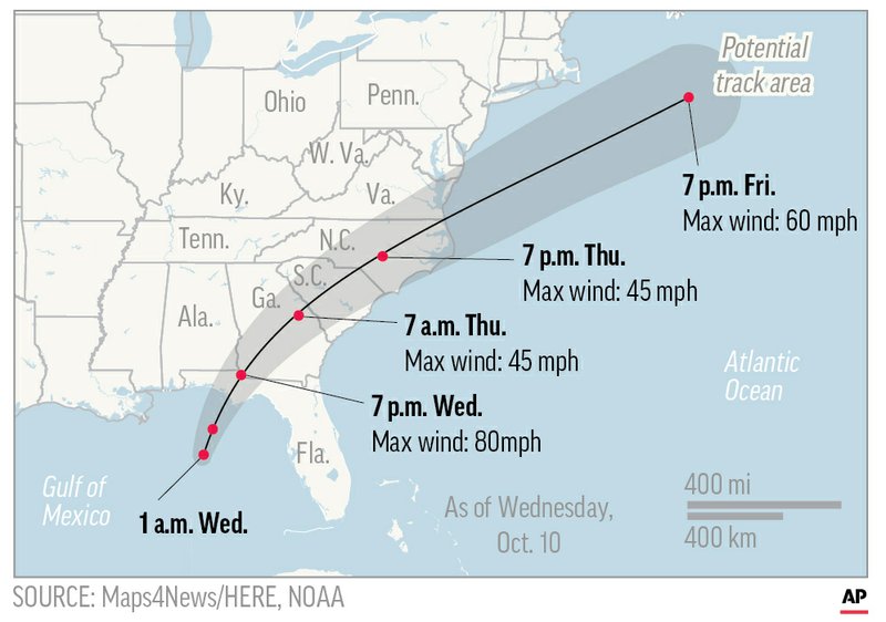Map shows path of probable hurricane Michael.