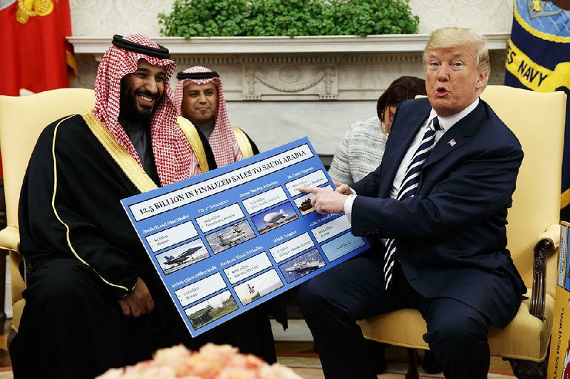 President Donald Trump, who brokered an arms deal with Saudi Crown Prince Mohammed bin Salman (left) in March, is receiving pushback from Congress after the disappearance of U.S.-based journalist Jamal Khashoggi.