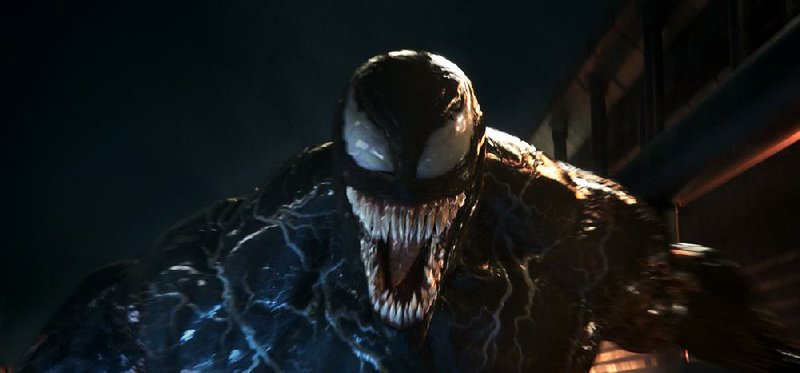 Tom Hardy stars as journalist Eddie Brock, who becomes a menacing beast in Marvel/Columbia’s Venom. It came in first at last weekend’s box office and made about $80.2 million. 